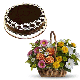 send Basket of Flowers with Cake to dharwad