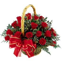 send Beautiful 24 red roses Basket to dharwad