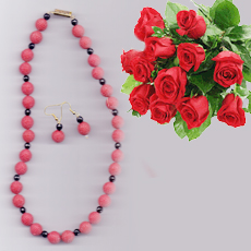 Red colour beads with red roses